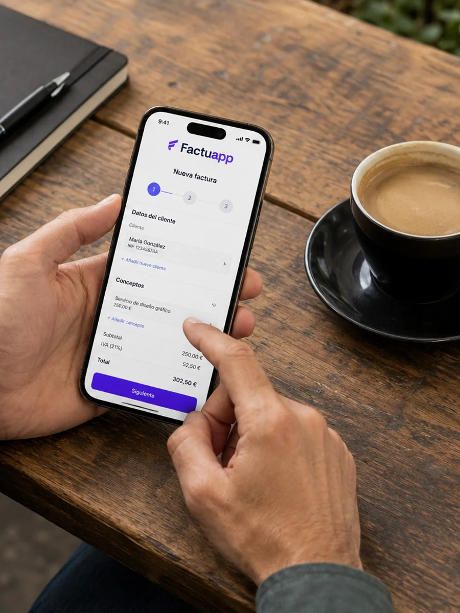 Autónomo usando Factuapp en su portátil para empezar a facturar en pocos minutos