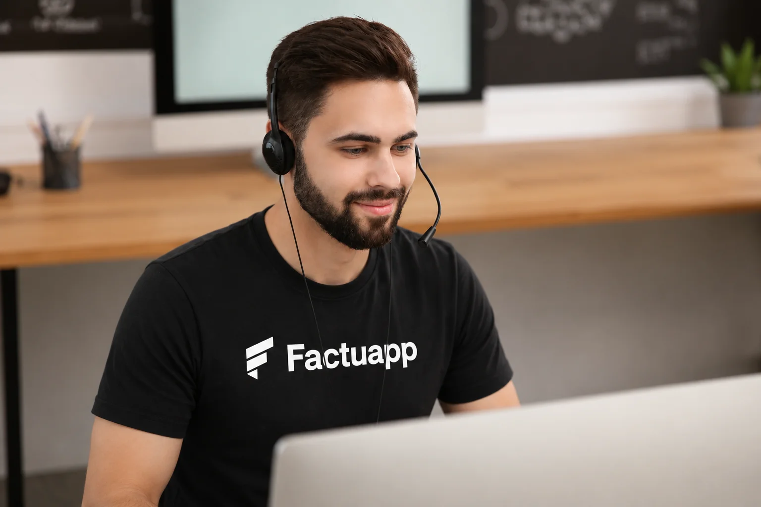 Miembro del equipo de Factuapp atendiendo una demo guiada por videollamada